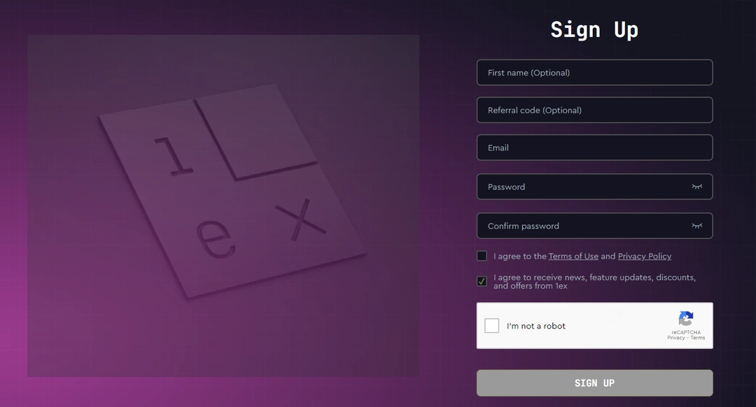 Sign Up to 1ex Ecosystem 